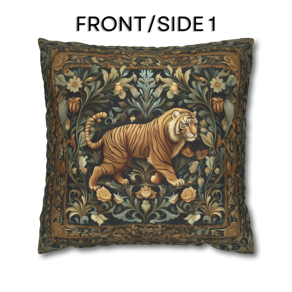 William Morris Inspired Tiger in the Garden Pillow Cover: Botanical Tapestry Accent