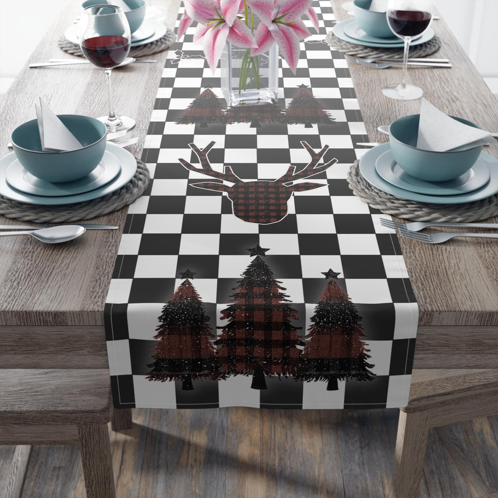 Plaid Christmas Icon Checkered Table Runner:  Modern Twist on Classic Holiday Decor