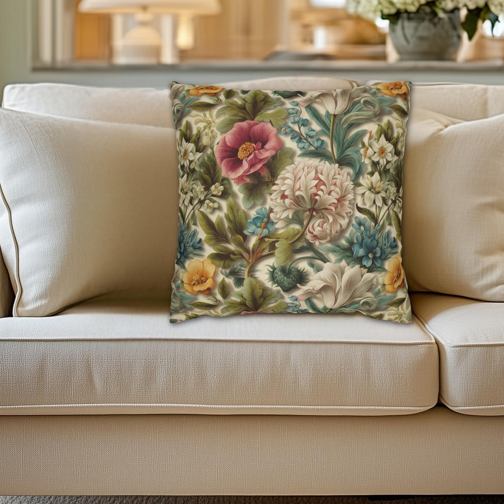 Watercolor Pastel Floral Pillow Cover:  Botanical Spring Garden Sage Pink Blue