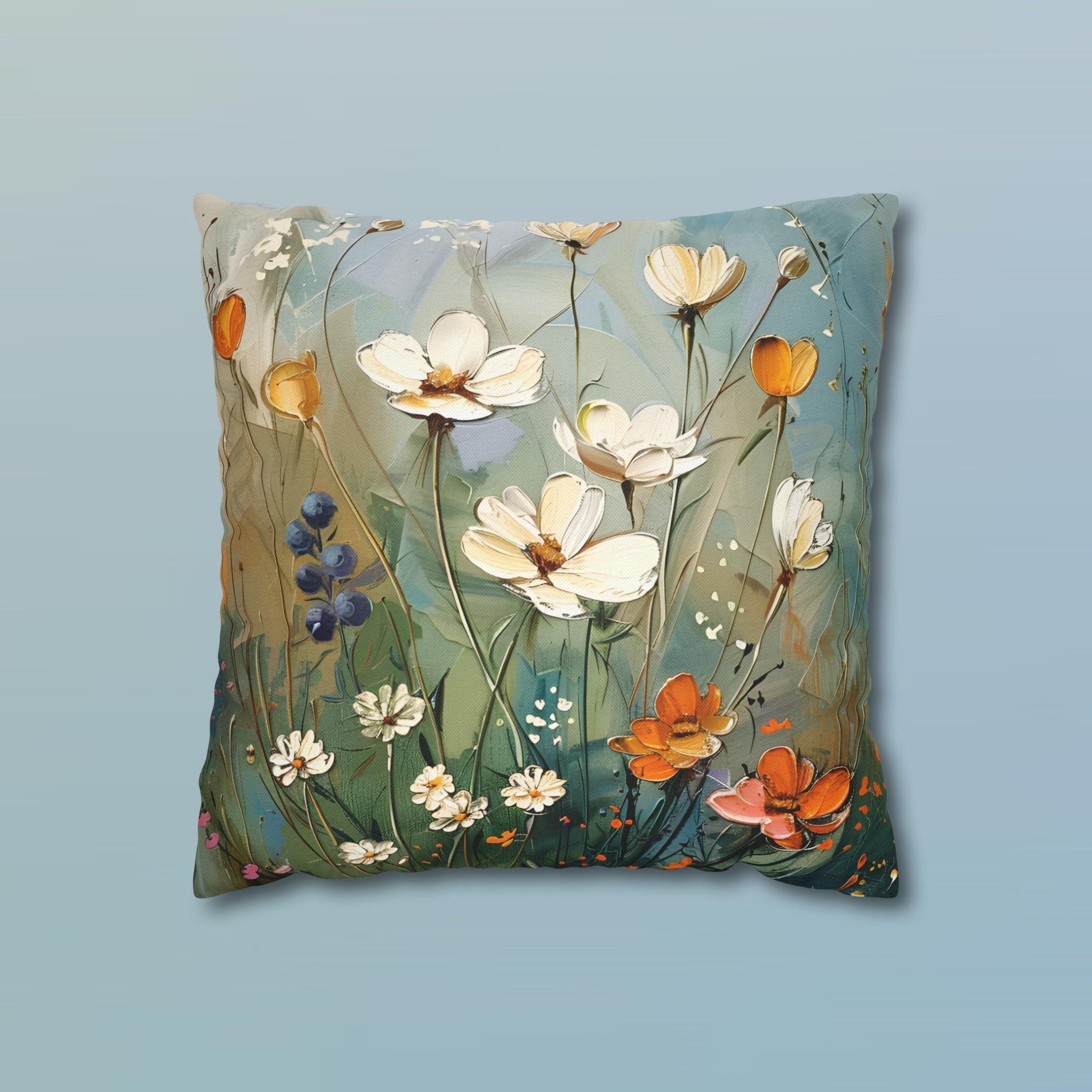 Wildflower Meadow Pillow Cover: Vintage Oil Painting Style