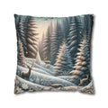 Elegant Winter Forest Pillow Cover: 3D-Rendered Snowy Scene with Wildlife for Festive Home Decor