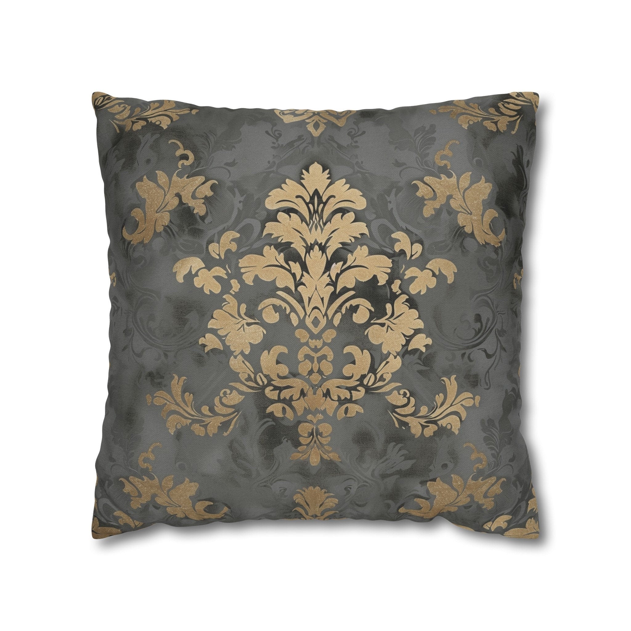 Gold Floral Damask Pillow Cover: Elegant Grey Decor