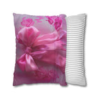 Romantic Coquette Pillow Cover: Pink Satin Bow Image & Floral Accents for Feminine Bedroom Decor