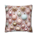 Pastel Holiday Ornaments Pillow Cover: Shimmer & Pink Pattern for Festive Elegance