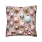 Pastel Holiday Ornaments Pillow Cover: Shimmer & Pink Pattern for Festive Elegance