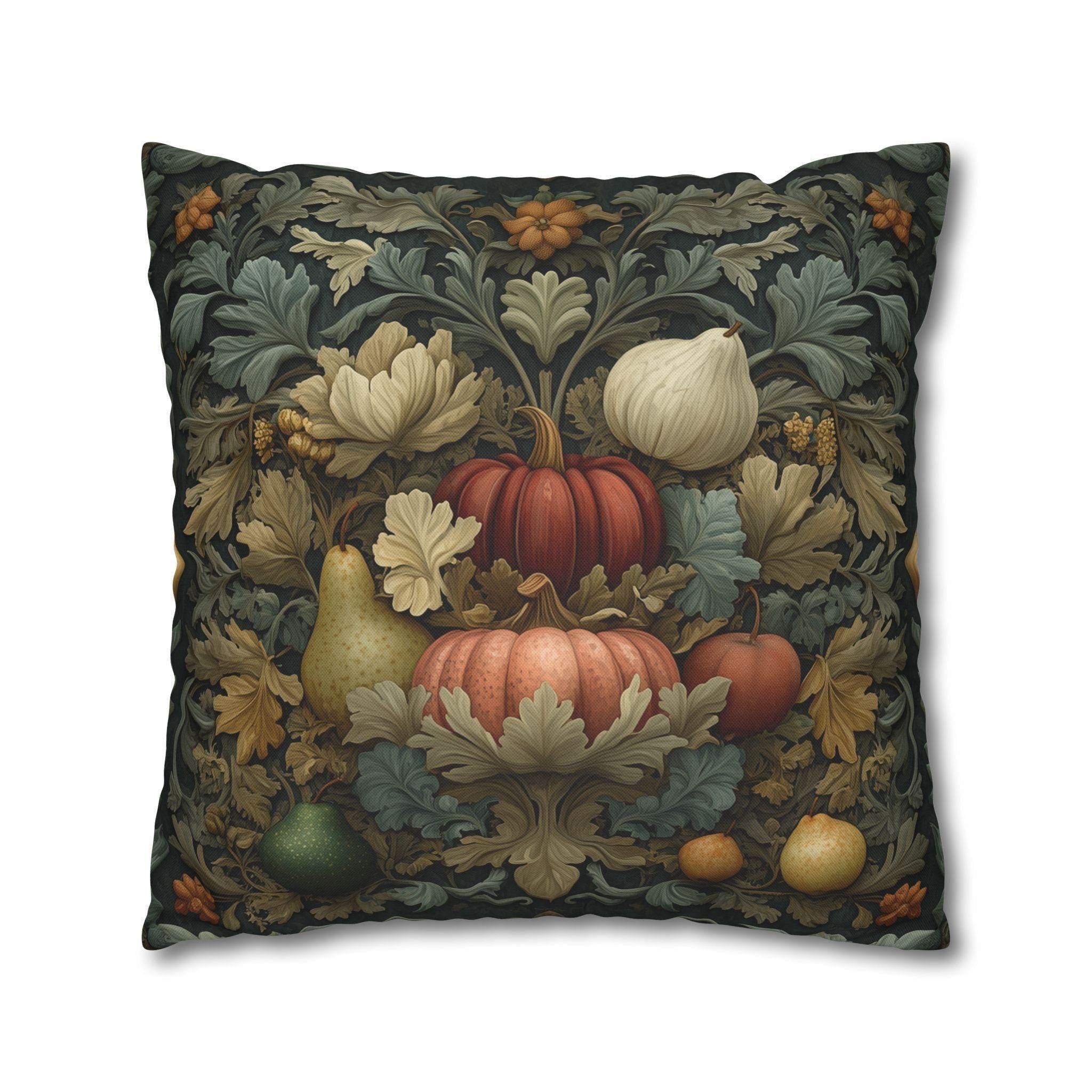 William Morris Botanical Pillow Cover: Vintage Ivory Pumpkin Harvest for Autumn Home Decor