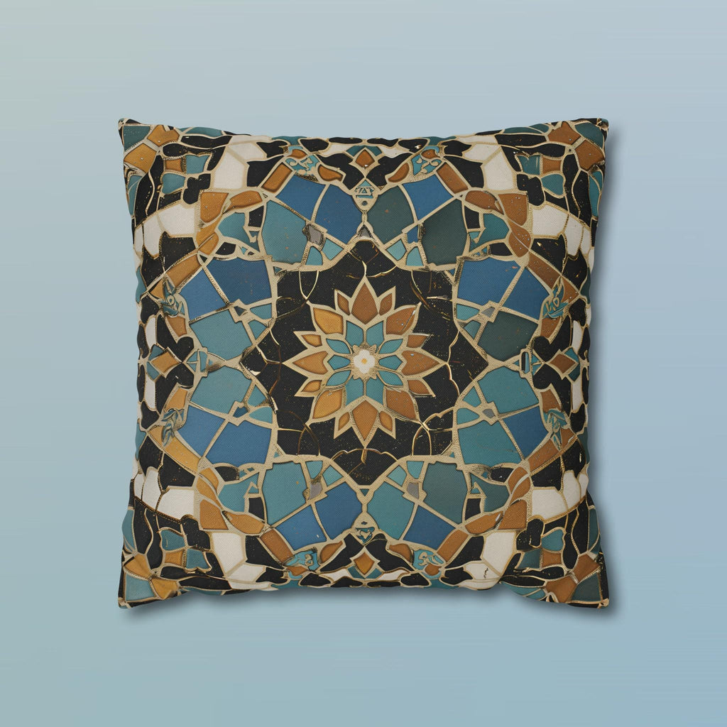 Luxurious Moroccan Tilework Inspired Pillow Cover: Teal, Beige, Brown Geometric Cushion Case