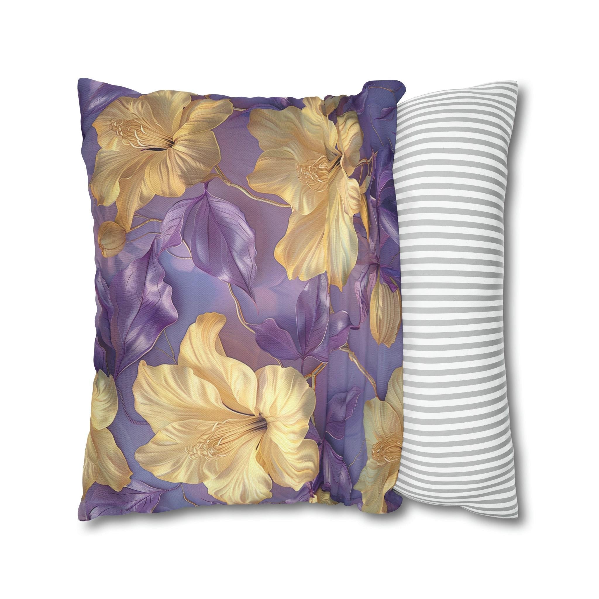 Tropical Hibiscus Floral Pillow Cover, Soft Purple Botanical Cushion