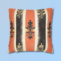 Elegant Farmhouse Patriotic Pillow Cover: Red, White & Navy Stripes with Gold Damask Floral Motifs