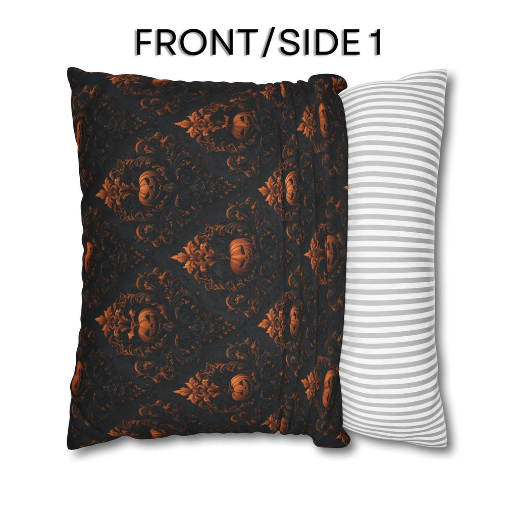Gothic Halloween Pillow Cover: Jack-o-Lantern Damask in Black and Burnt Orange