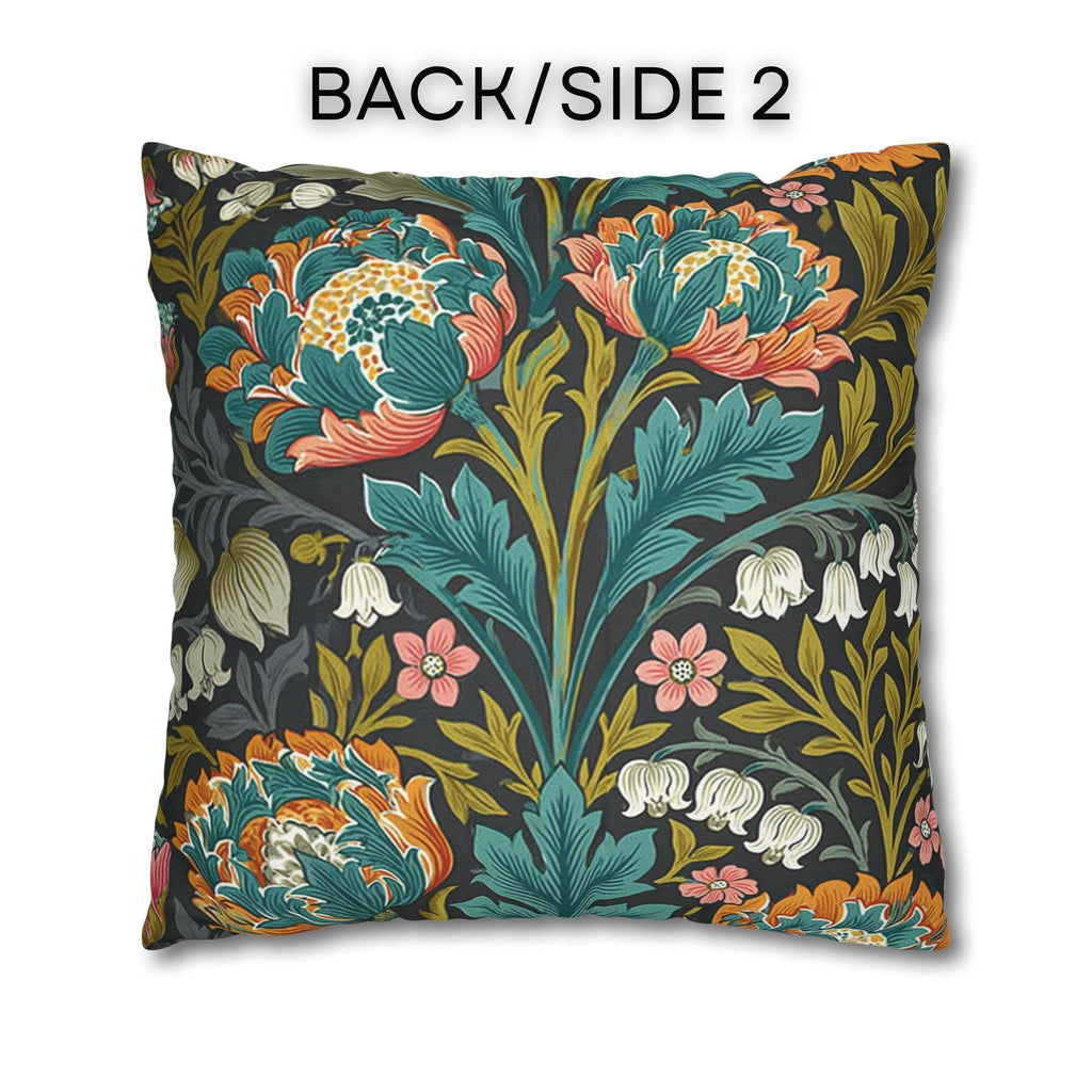 William Morris Style Throw Pillow Cover: Moody Teal Coral Botanical