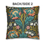William Morris Style Throw Pillow Cover: Moody Teal Coral Botanical