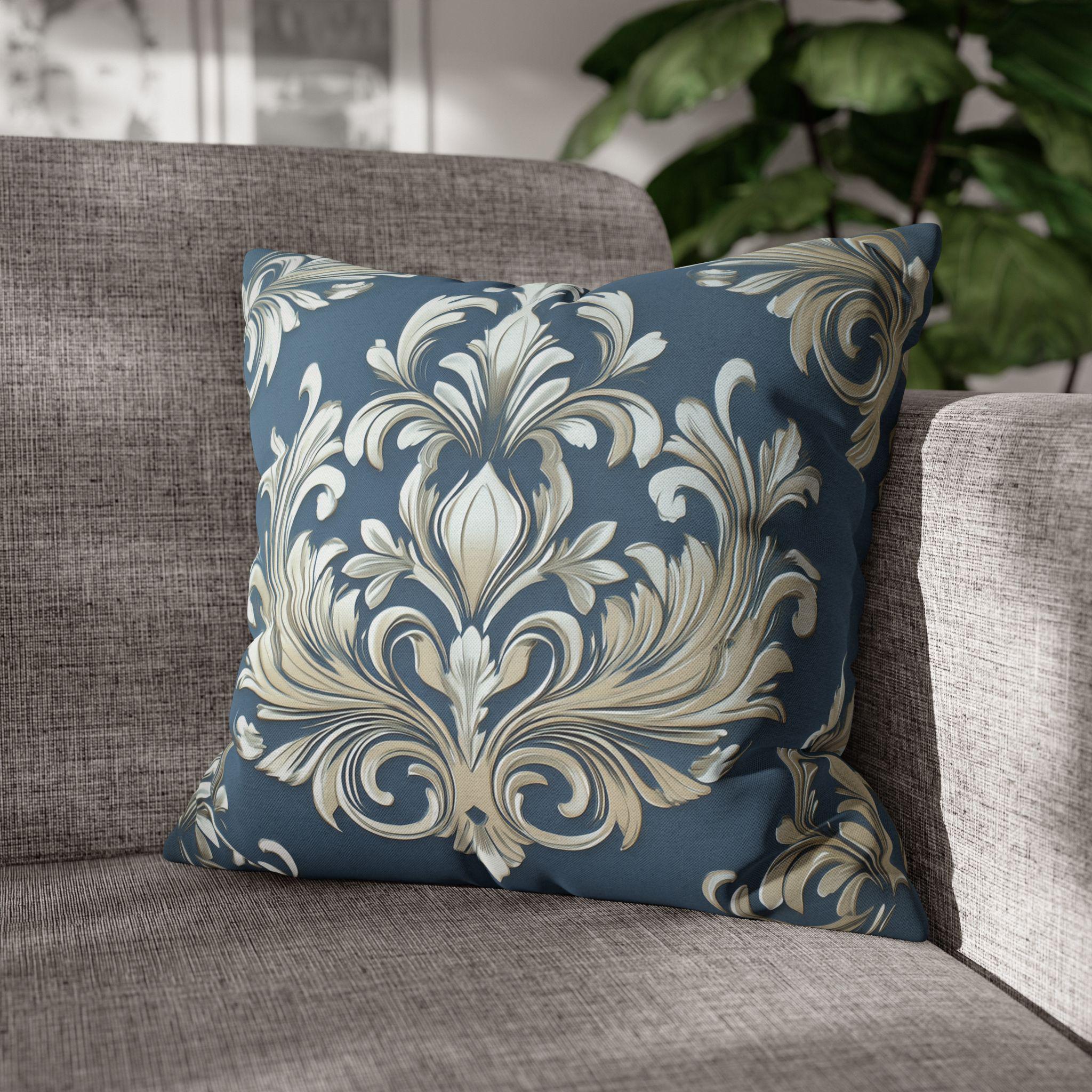 Opulent Damask Square Pillowcase: Classic Elegance for Bedroom & Living Room with Scroll Floral Design