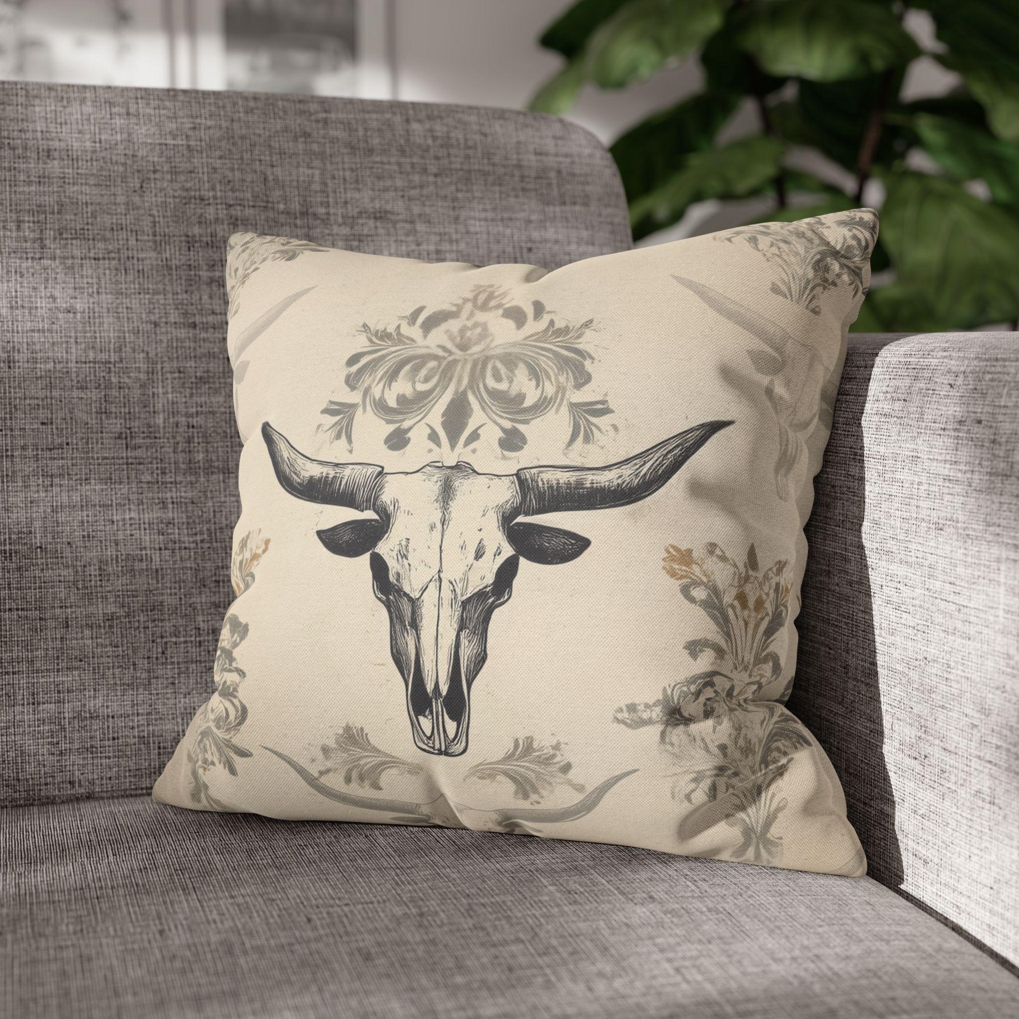 Southwestern Longhorn Skull Pillow Cover: Rustic Western Ranch Decor Accent for Country Living