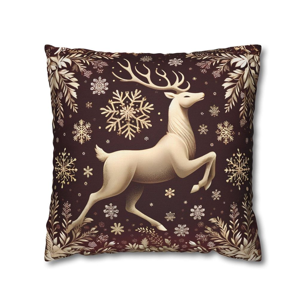 Regal Golden Reindeer Throw Pillow Cover: Burgundy & Gold Christmas Elegance
