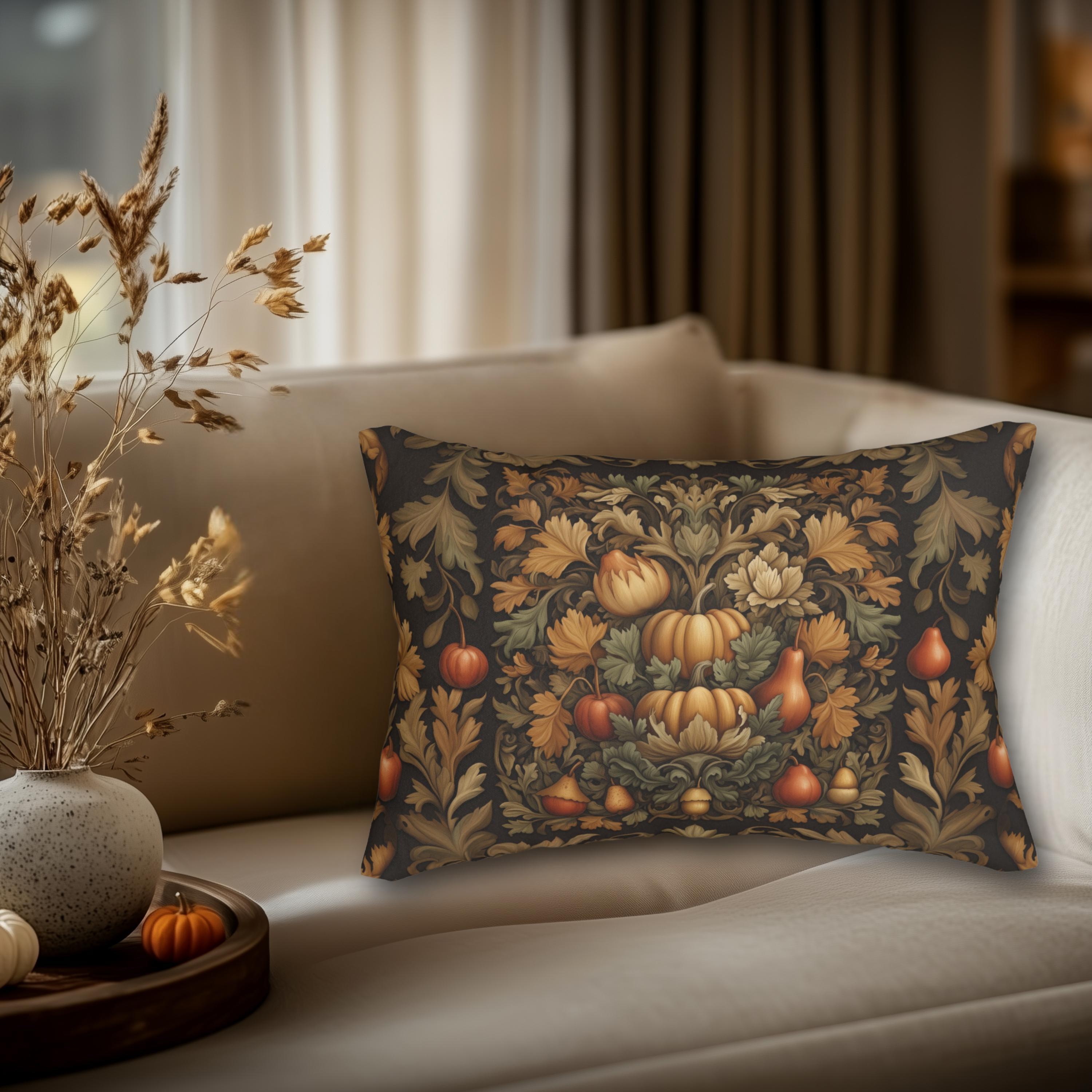 William Morris Autumn Harvest Tapestry Lumbar Pillow: Vintage Pumpkin Fall Decor Accent