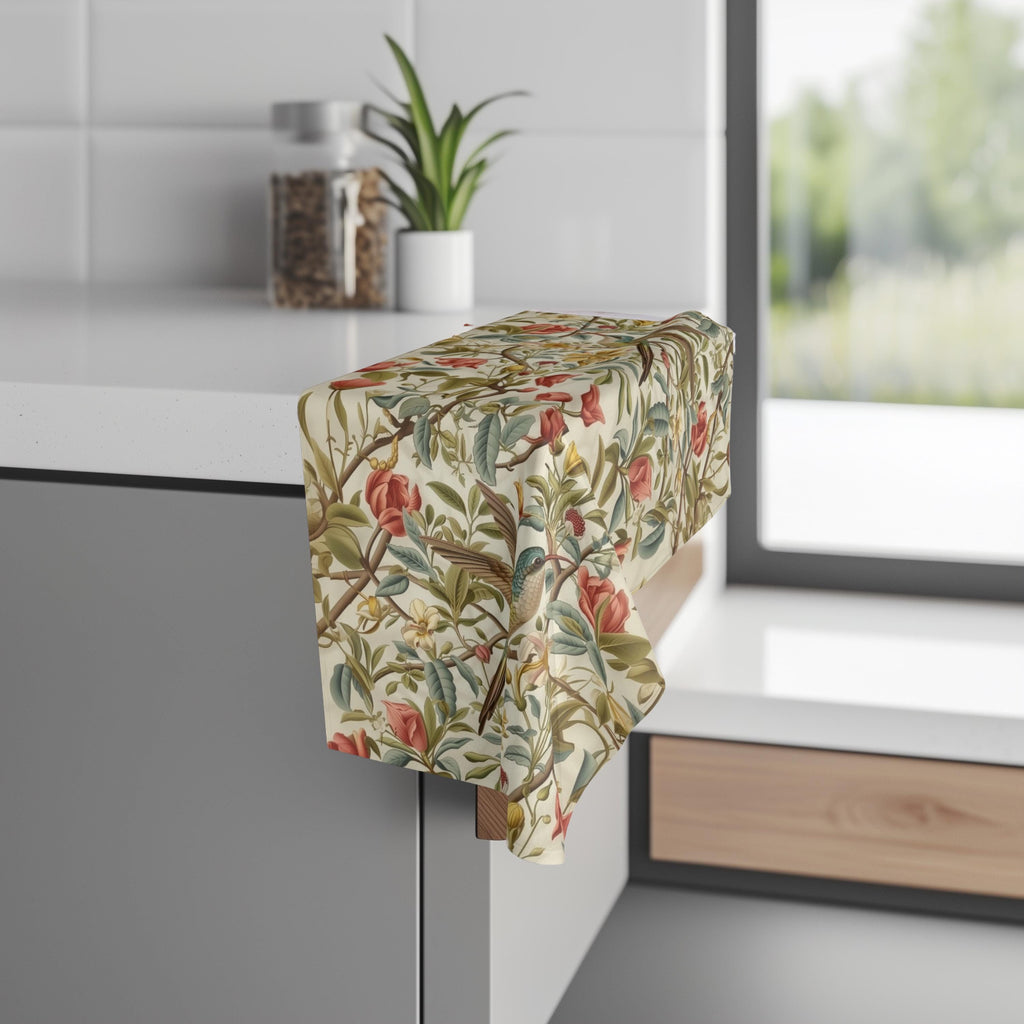 William Morris Hummingbird Floral Hand Towel: Vintage Style Botanical Accent