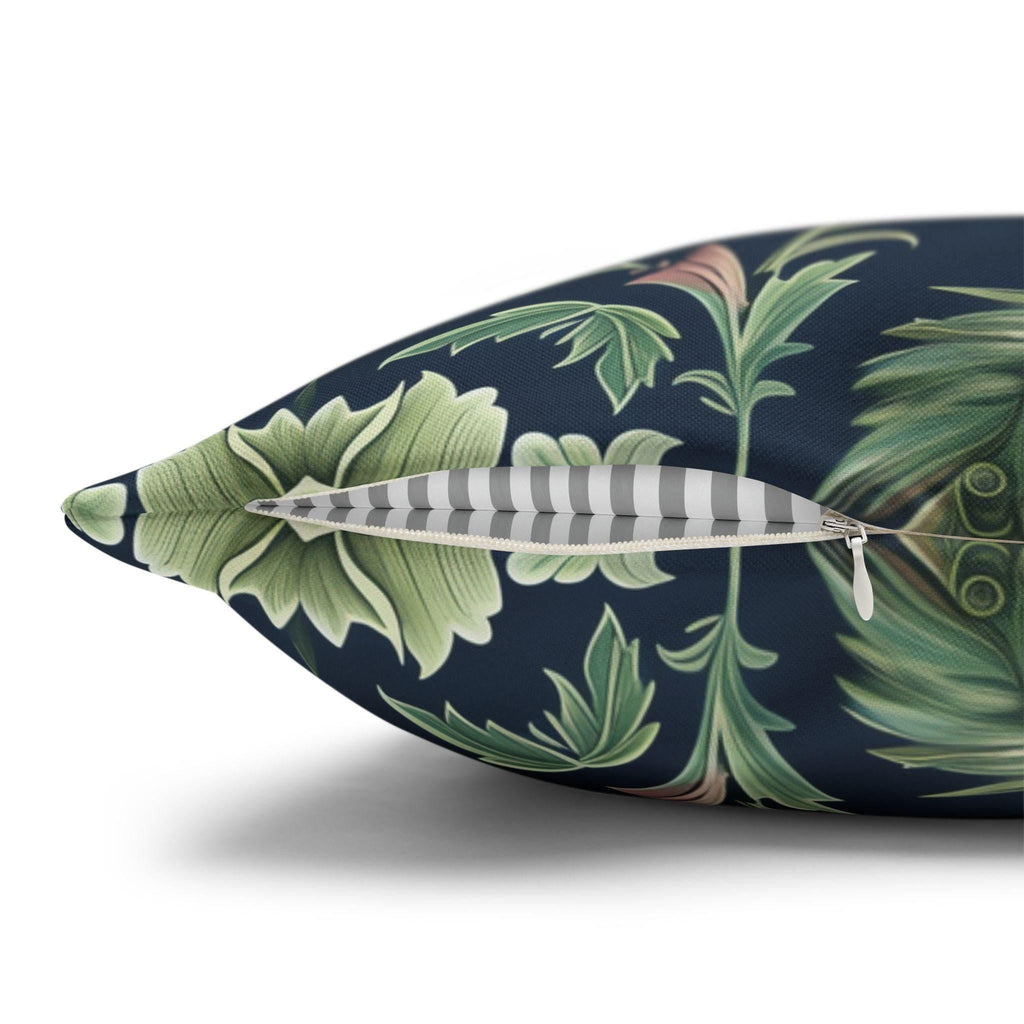 Peacock and Floral Pillow Cover | Elegant Navy Blue Background | Nature-Inspired Home Decor