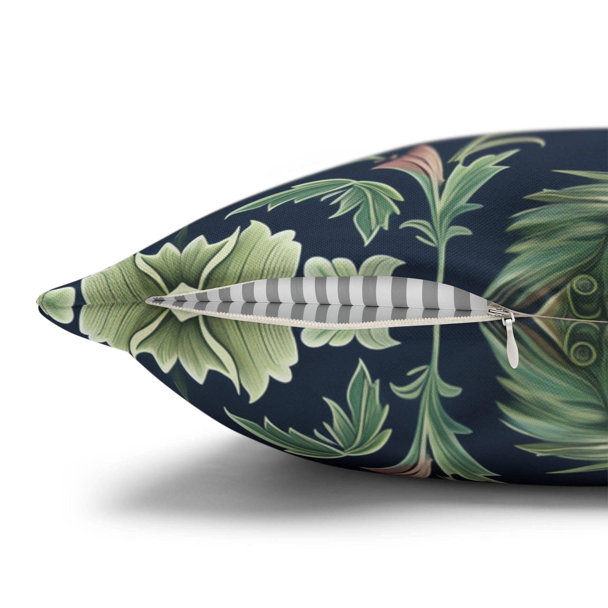 Peacock and Floral Pillow Cover | Elegant Navy Blue Background | Nature-Inspired Home Decor