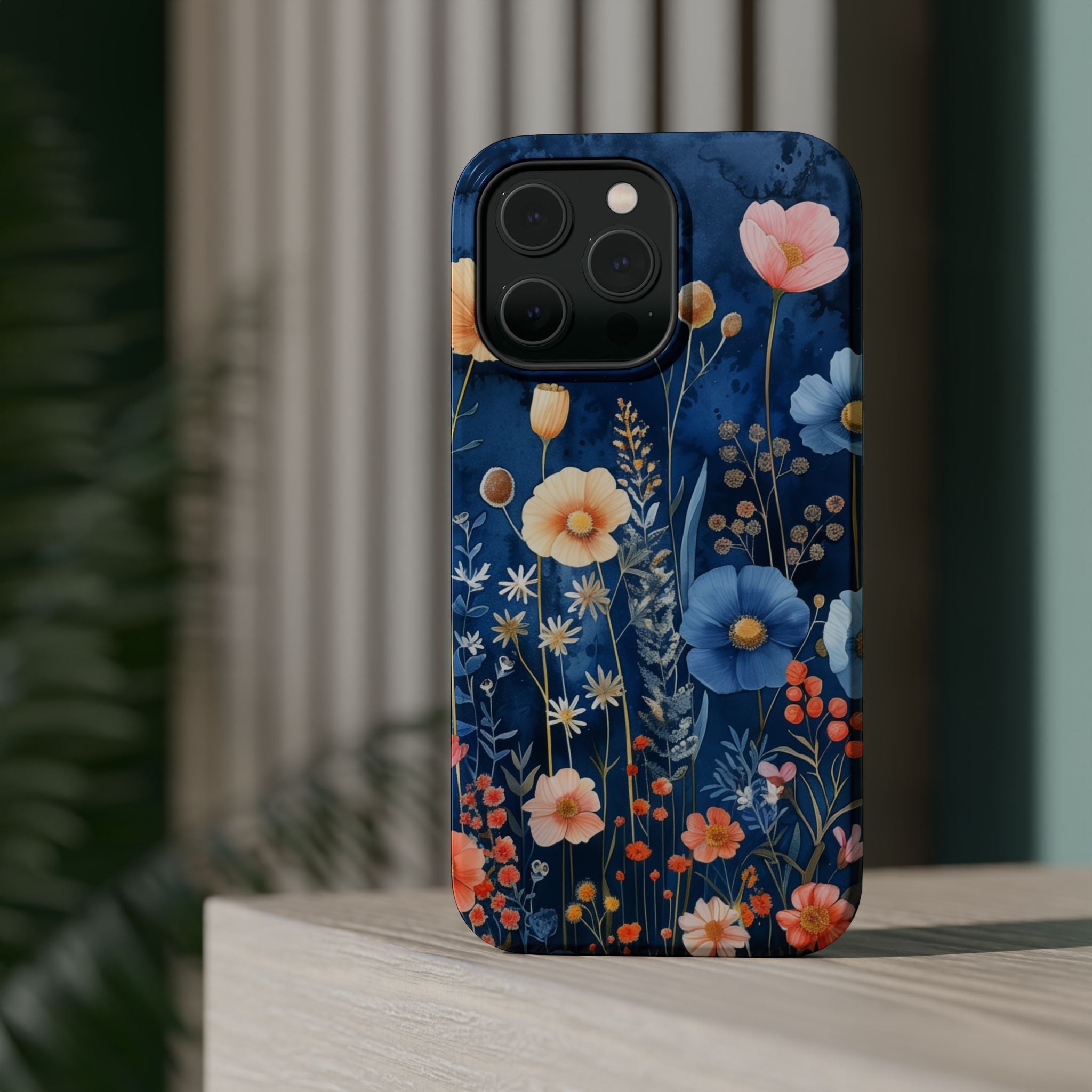 Blue Wildflower MagSafe iPhone Case: Dreamy Floral Design 14 15 16 Pro Plus Max