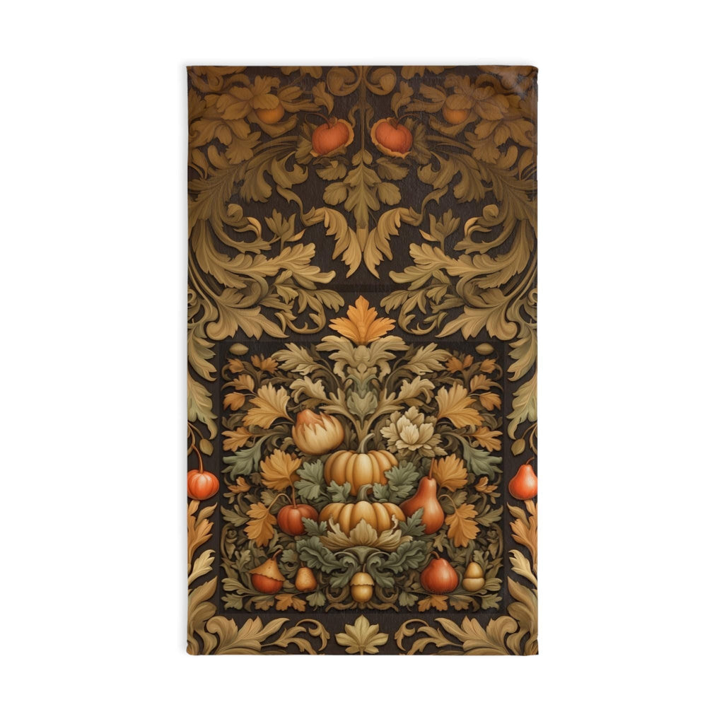 William Morris Inspired Autumn Harvest Tea Towel: Charcoal Amber Olive