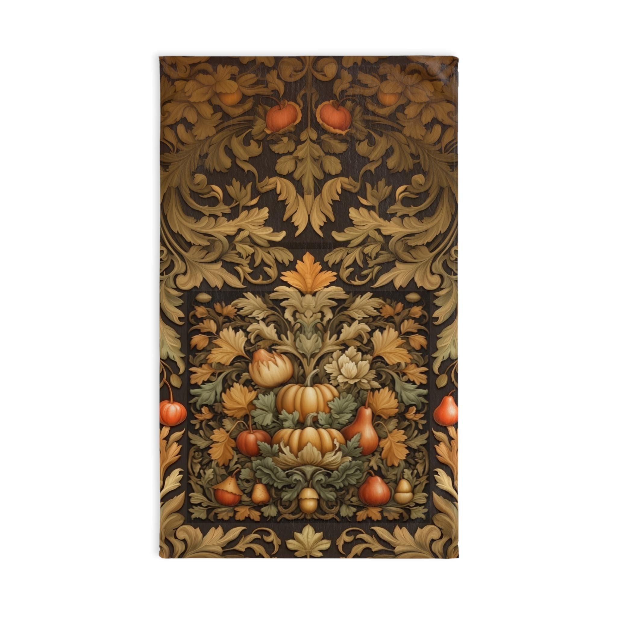 William Morris Inspired Autumn Harvest Tea Towel: Charcoal Amber Olive