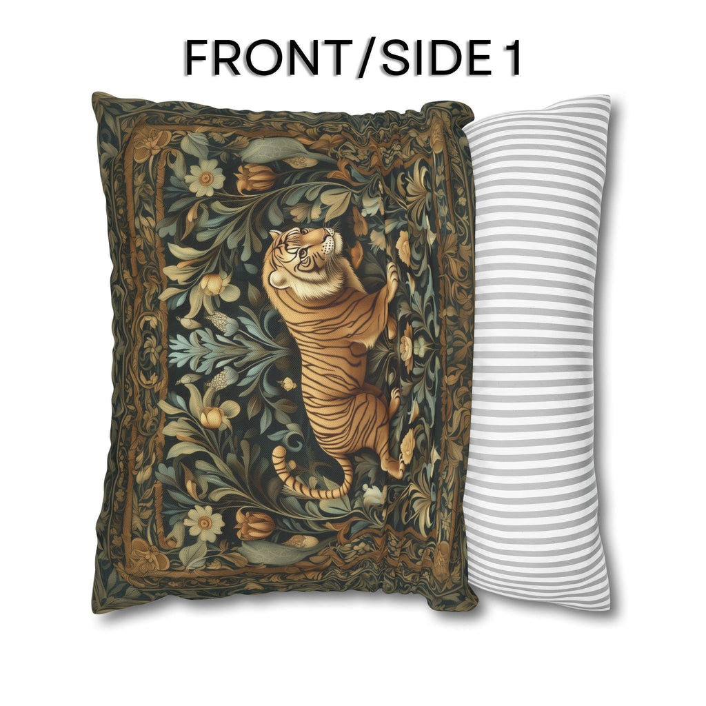 William Morris Inspired Tiger in the Garden Pillow Cover: Botanical Tapestry Accent