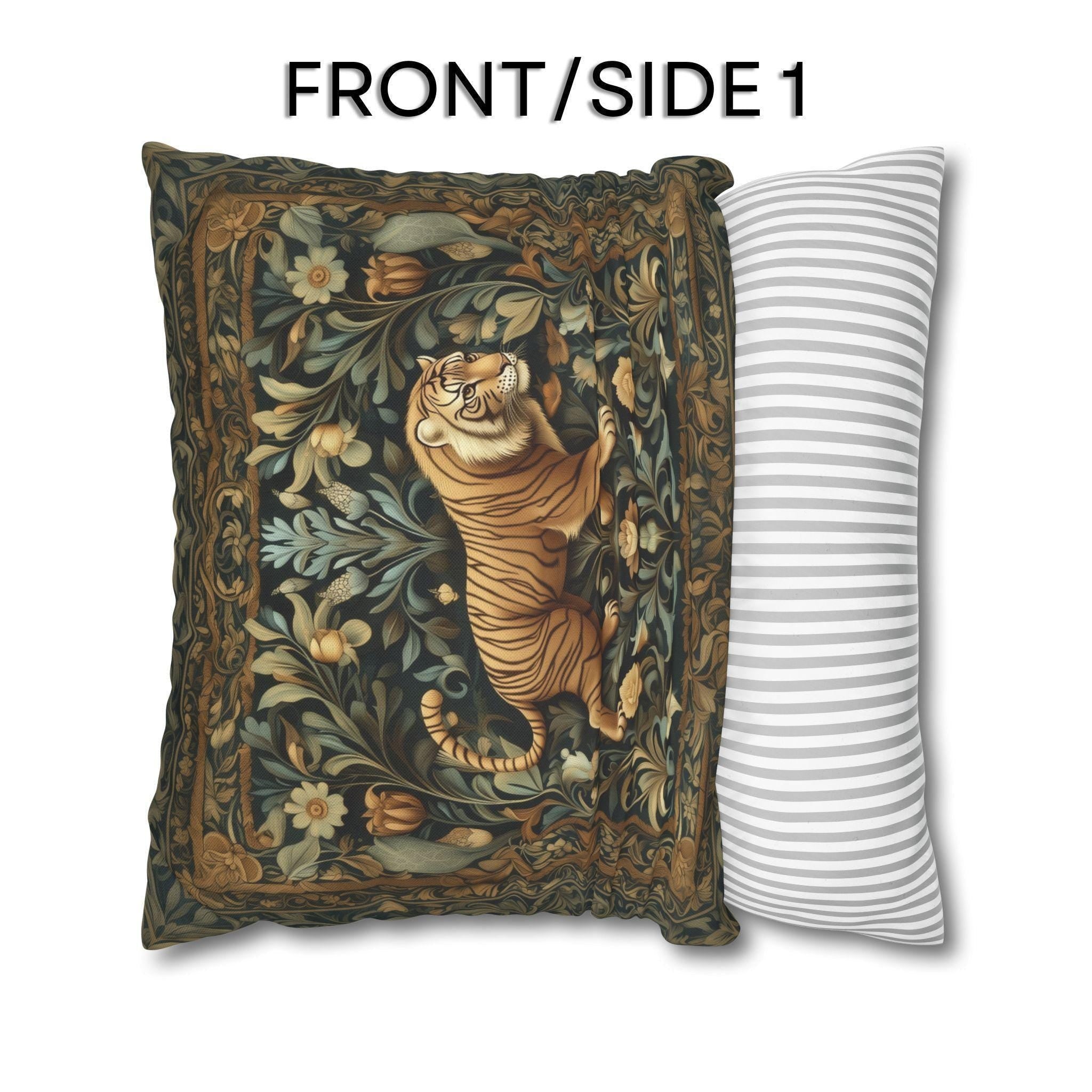 William Morris Inspired Tiger in the Garden Pillow Cover: Botanical Tapestry Accent