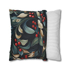 Christmas Botanical Square Pillowcase, Elegant Holly Leaves & Berries Design Cushion Cover