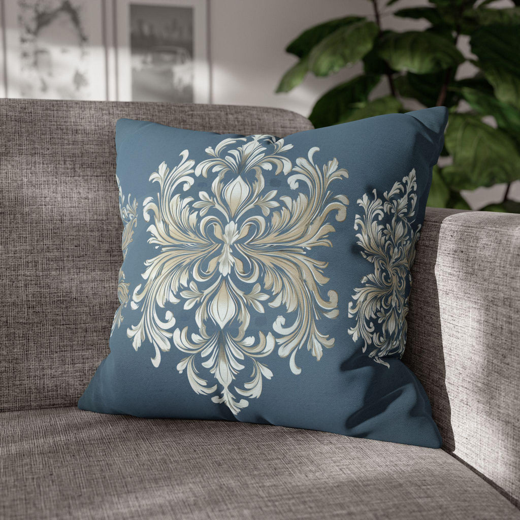Elegant Teal Damask Pillowcase: Baroque-Inspired Floral Cushion Cover for Luxurious Home Decor