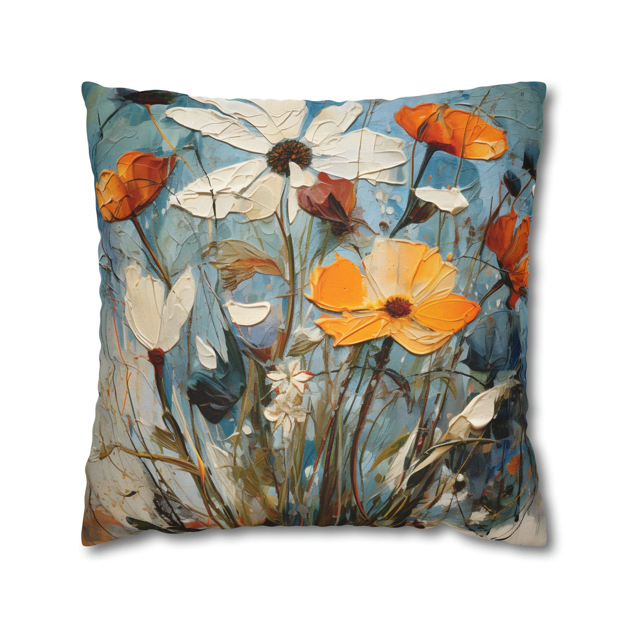 Vintage-Inspired Artistic Wildflower Pillow Cover: Oil Painting Style Floral Accent Cushion