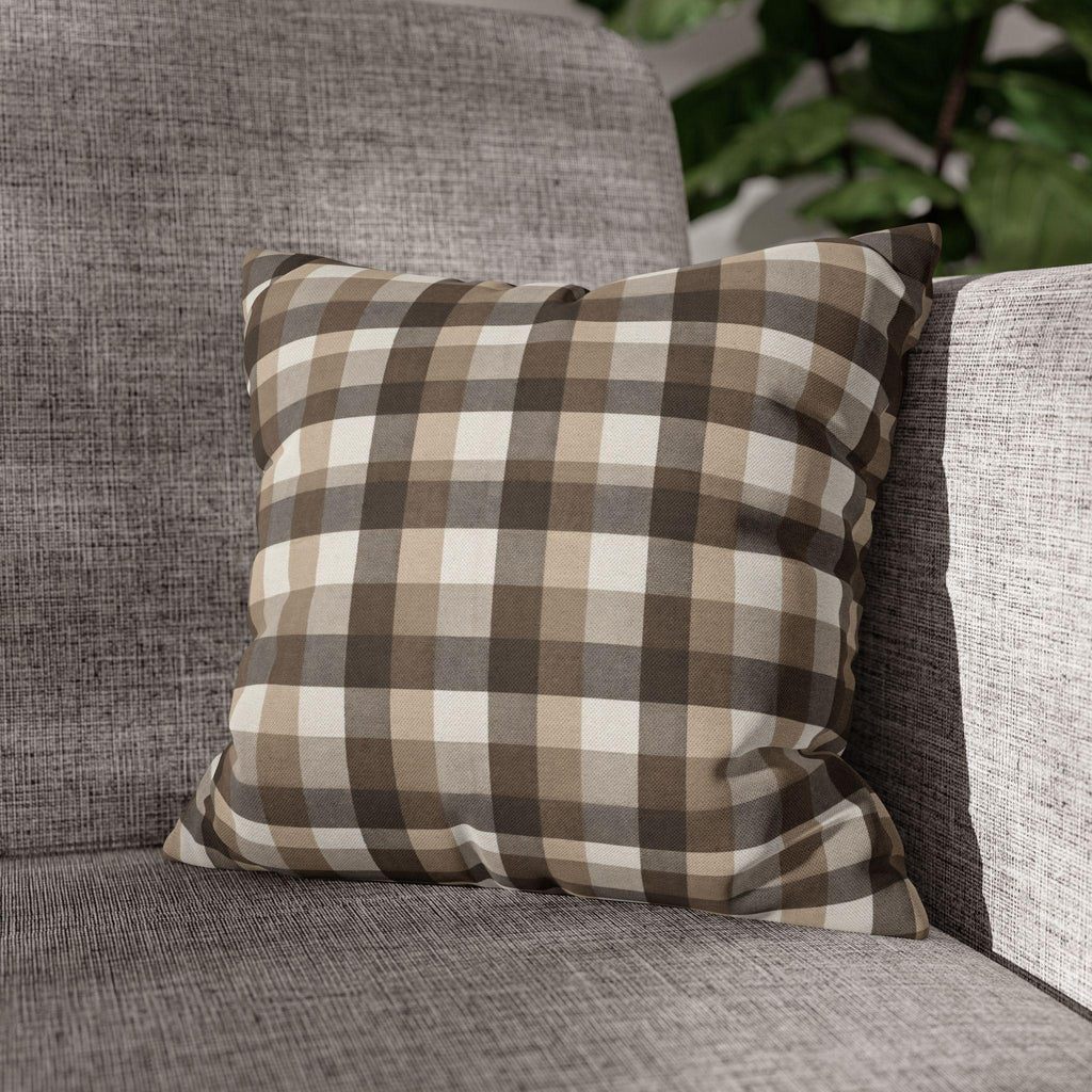 Neutral Brown Gingham Plaid Pillow Cover: Farmhouse Buffalo Check Accent