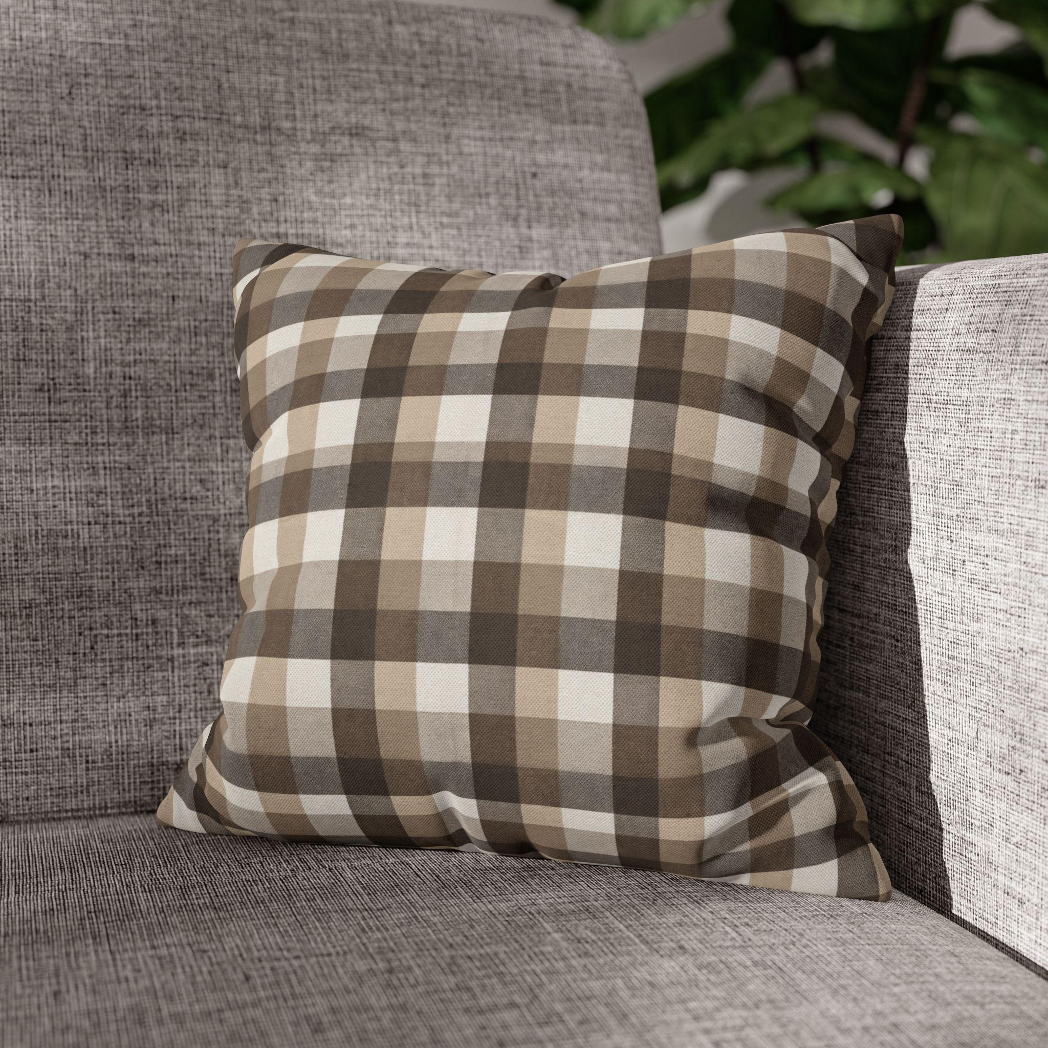 Neutral Brown Gingham Plaid Pillow Cover: Farmhouse Buffalo Check Accent