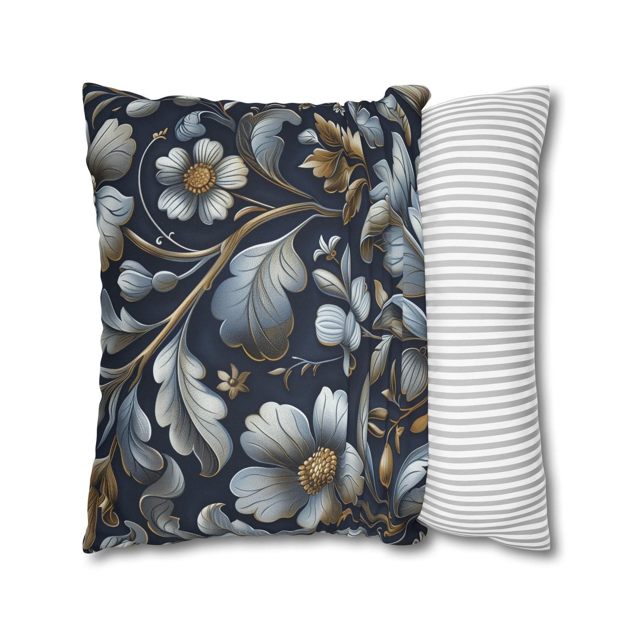 William Morris Pillow Cover: Navy Blue Floral Arts & Crafts Cushion