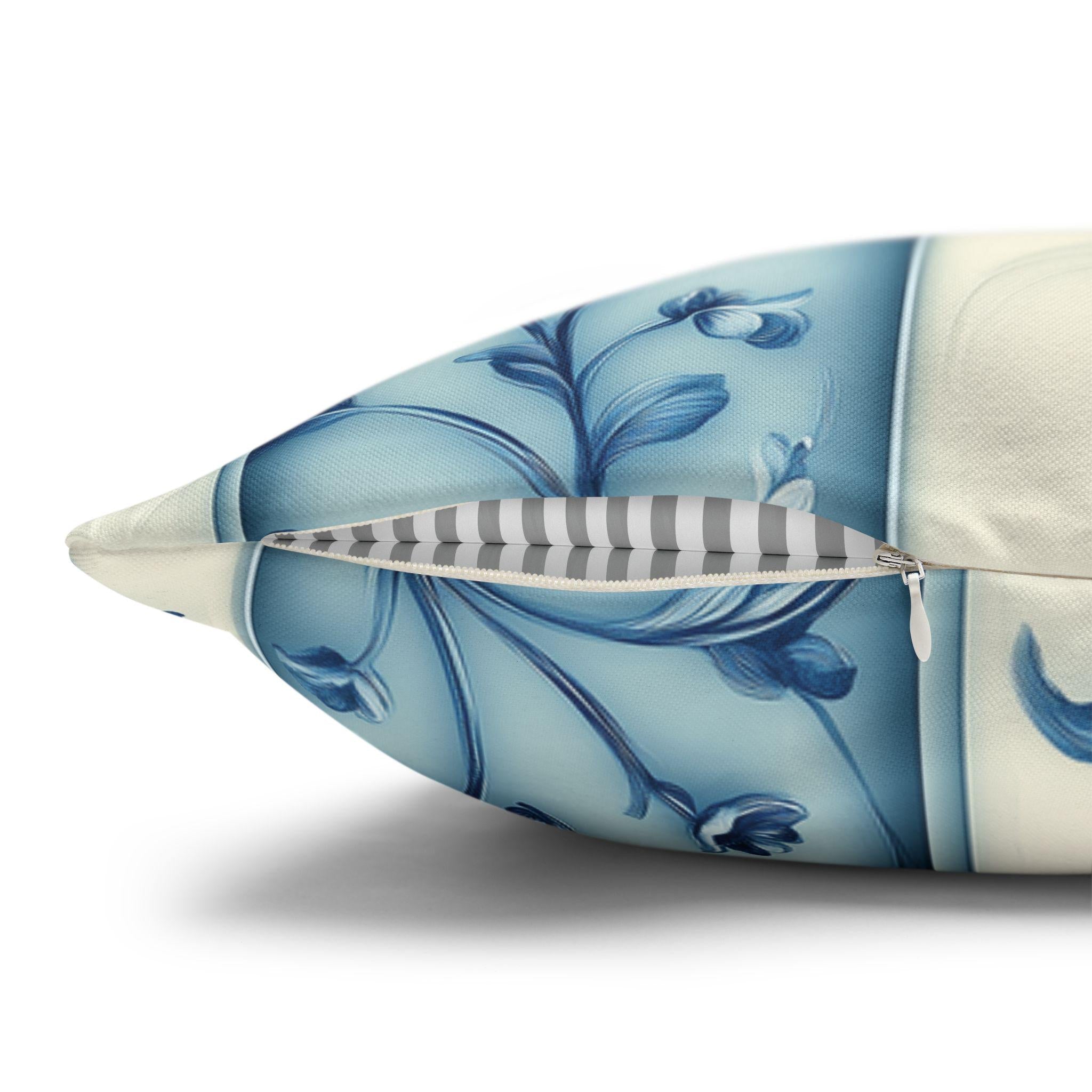 Elegant Blue & White Chinoiserie Floral Stripe Pillowcase: French-Inspired Square Cushion Cover