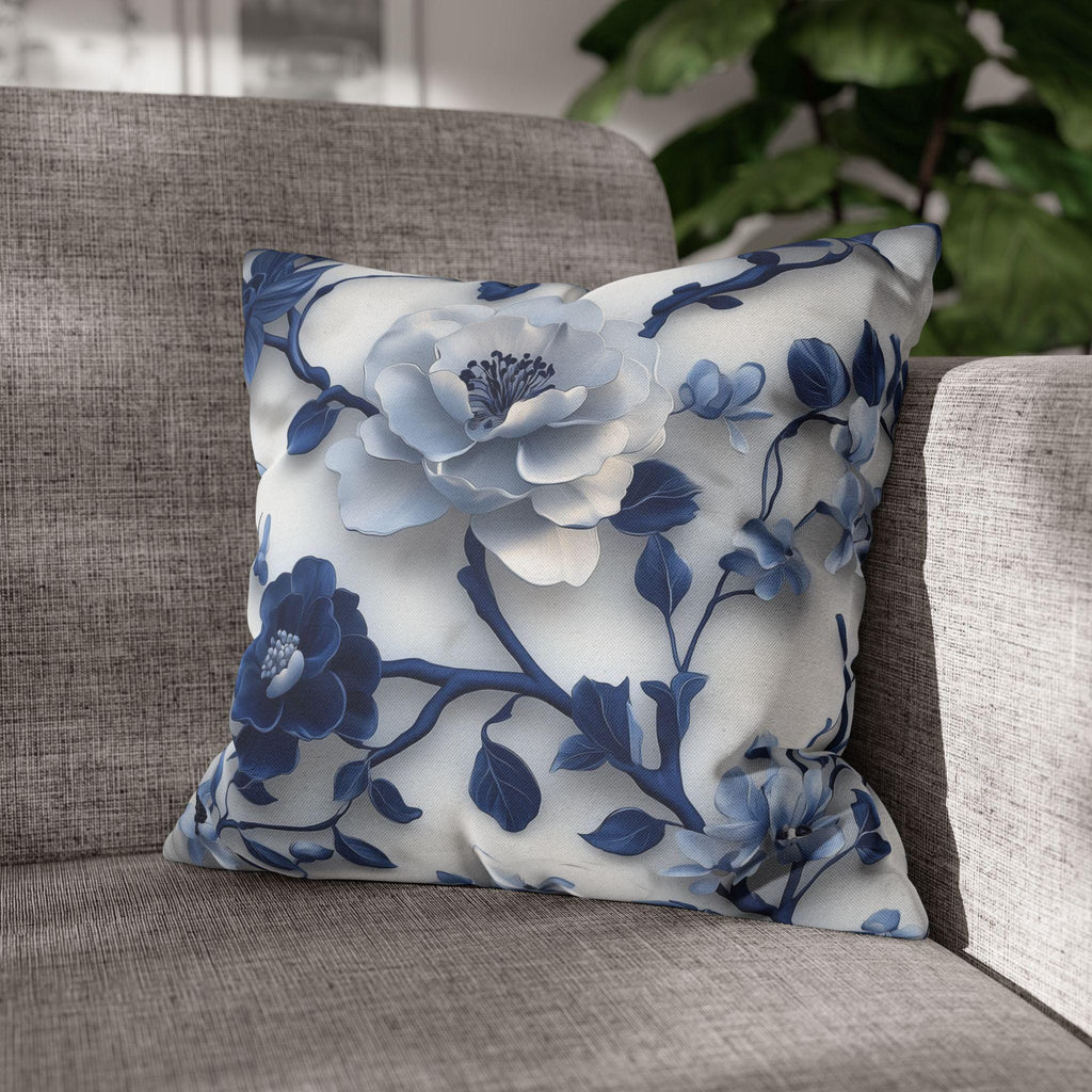 Chinoiserie Pillow Cover | Blue & White Peonies and Camellias | Elegant Home Decor Gift for Home