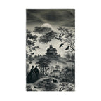 Halloween Toile Hand Towel: Haunted House, Crows and Black Cat in Monochrome