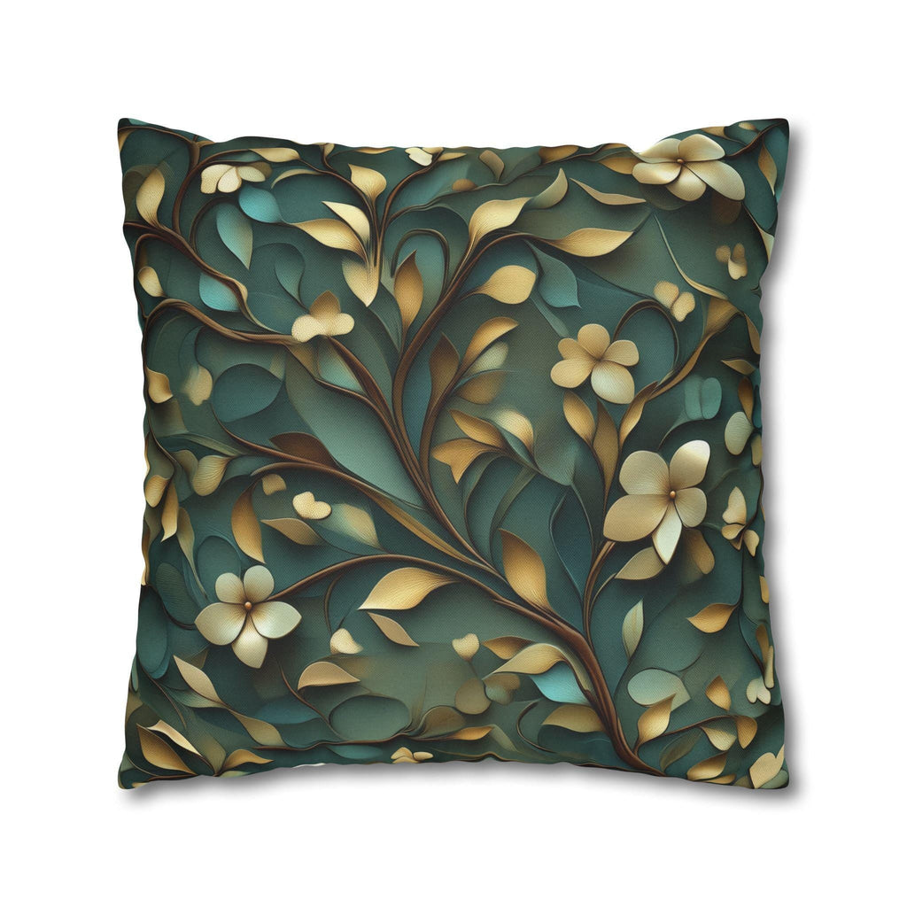 Luxurious William Morris Inspired Floral Pillowcase: Green & Gold Botanical Square Cushion Cover