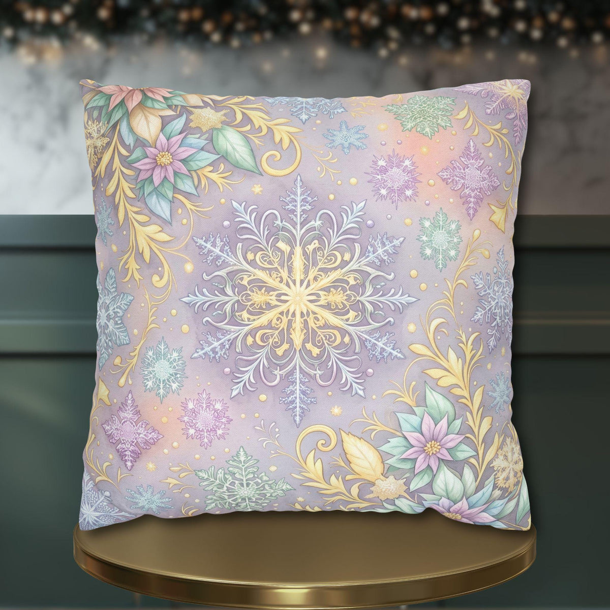Pastel Snowflake Pillow Cover: Coquette Christmas Decor, Dreamy Lilac Mint Winter