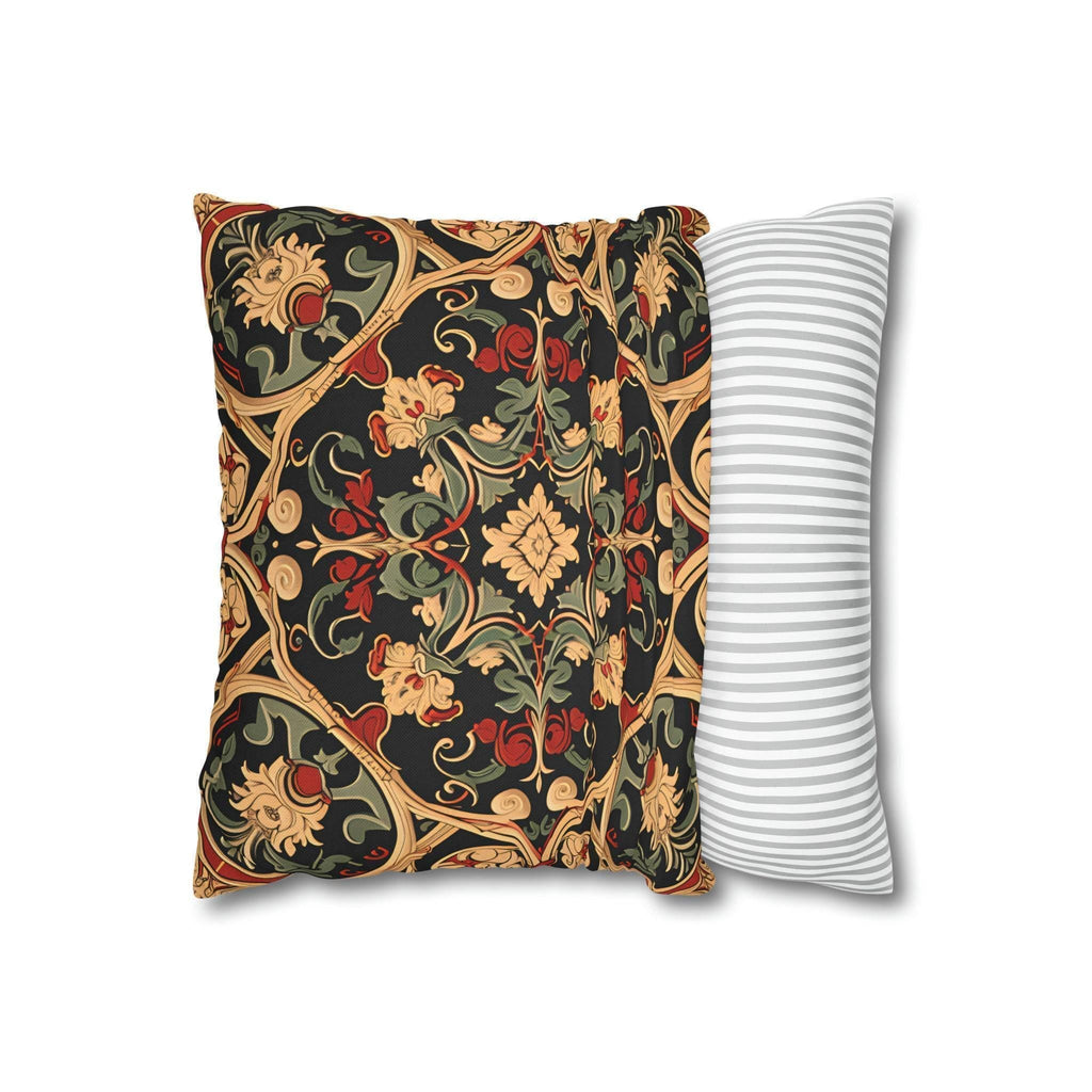 Renaissance Floral Pillow Cover: Red, Green & Gold on Dark Ground