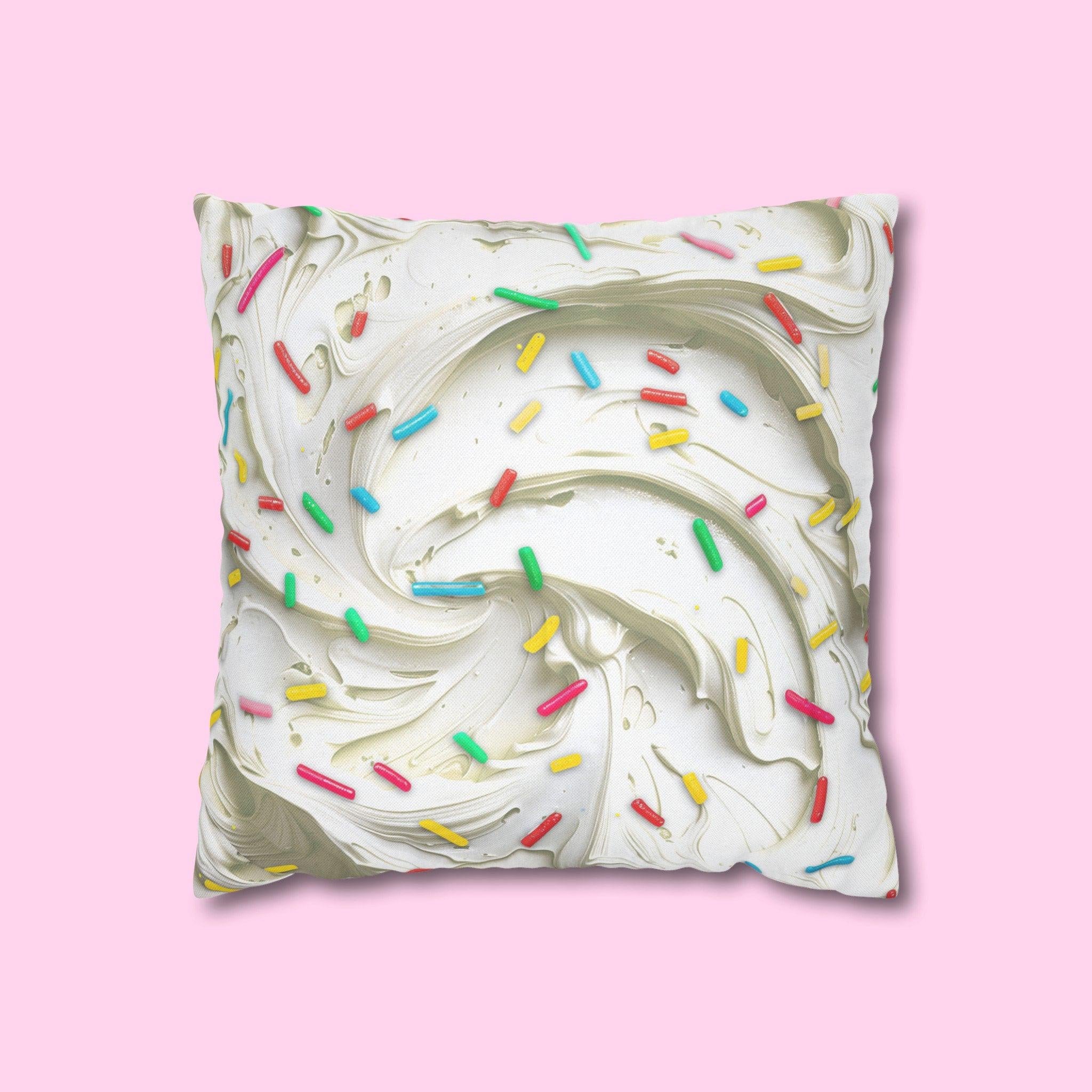 Square Throw Pillow Cover: Simulated Frosting with Rainbow Sprinkles - Sweet Home Decor