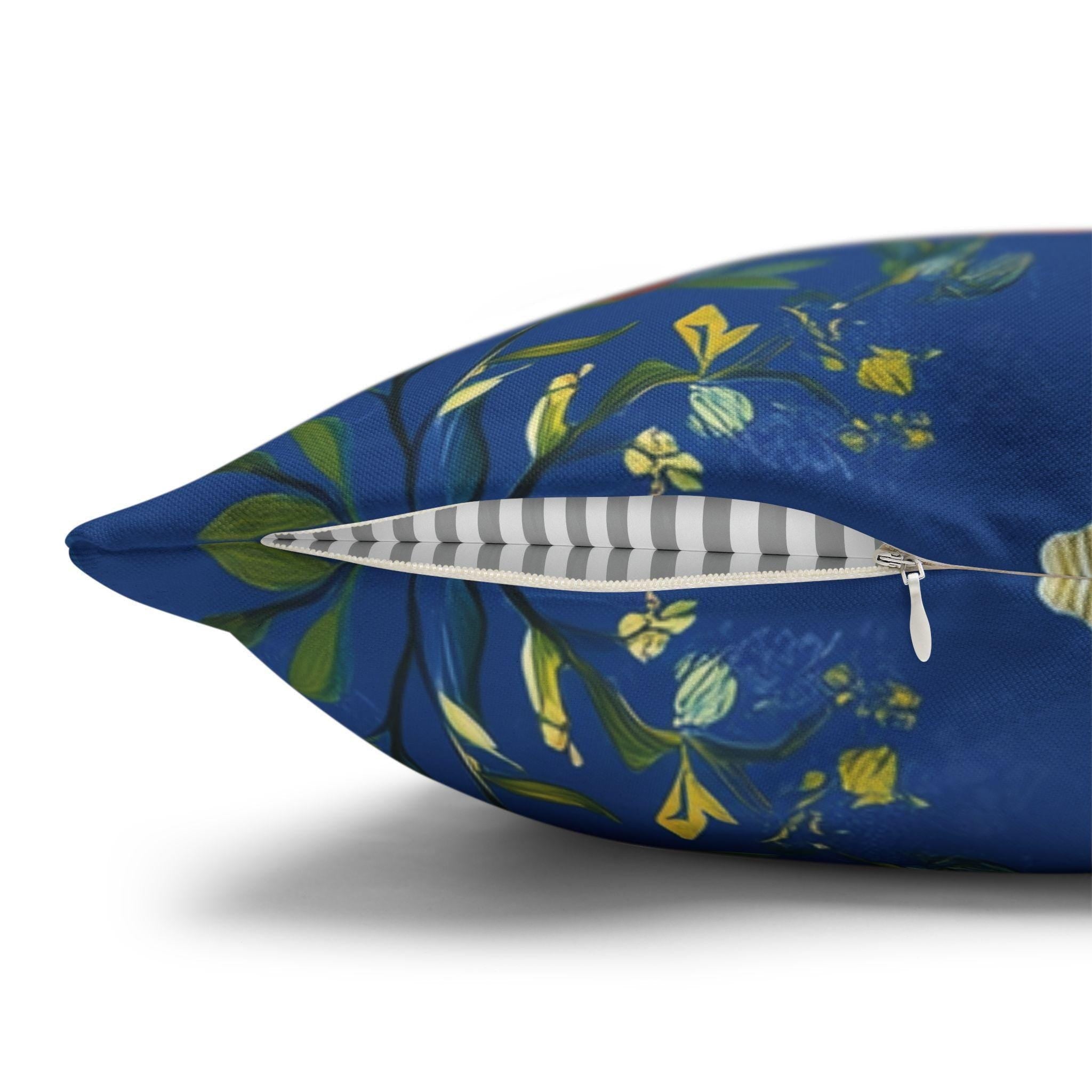 Elegant Navy Chinoiserie Bird Pillow Cover: Vintage-Inspired Garden Scene for Classic Home Decor