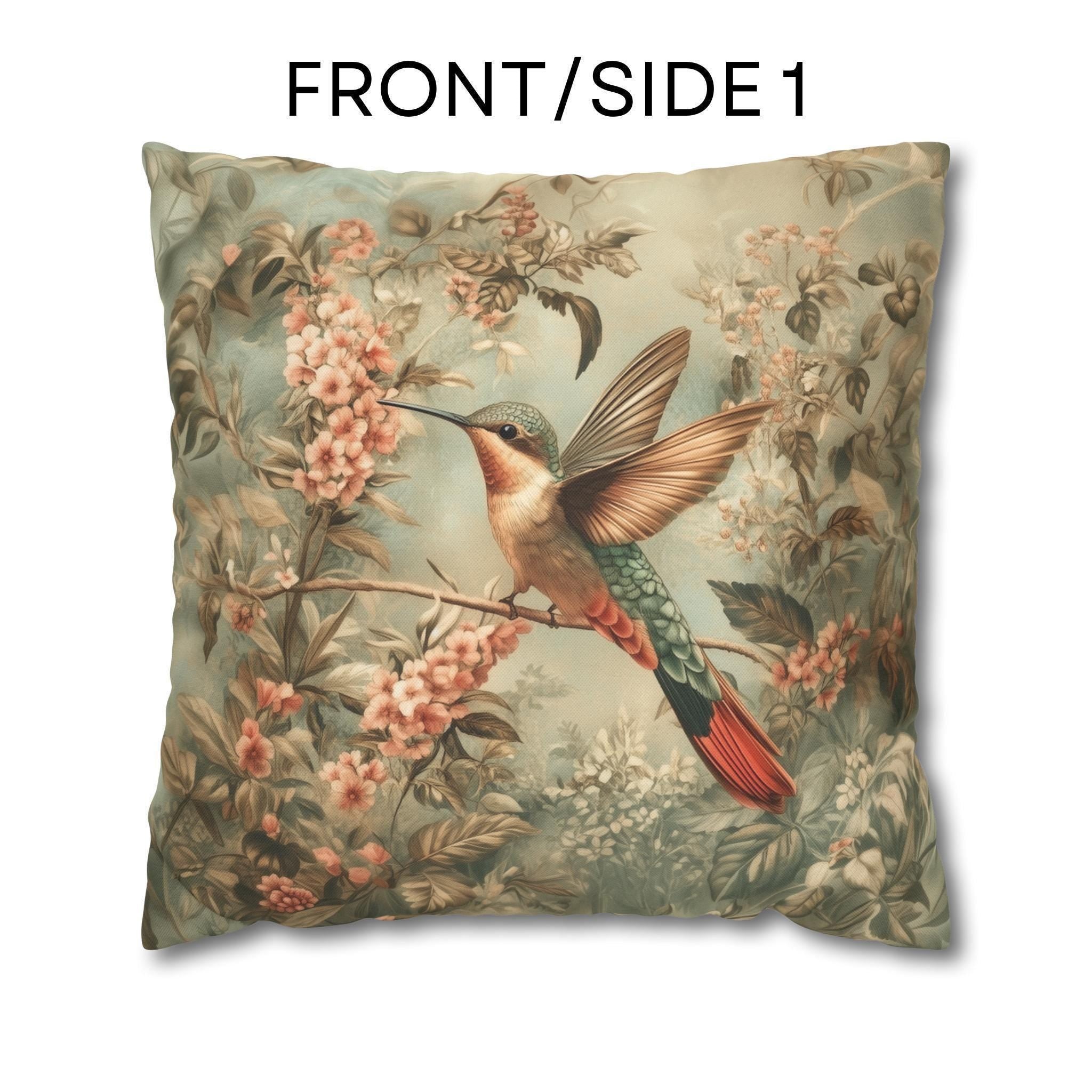 William Morris Botanical Pillow Cover: Sage Blush Teal Hummingbird Arts & Crafts Accent
