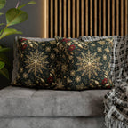 Poinsettia Christmas Holiday Throw Pillow Cover: Golden Snowflakes and Emerald Elegance Decorative Case