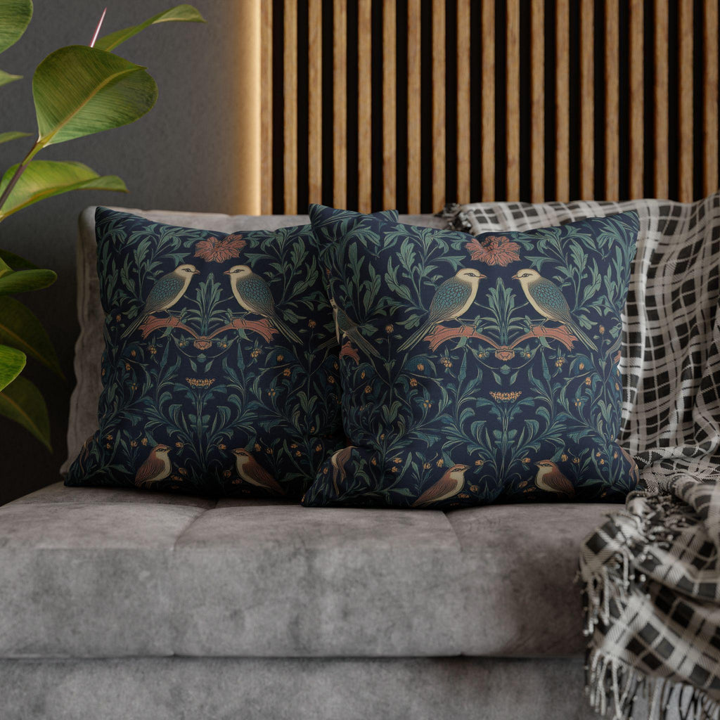 Midnight Songbirds Pillow Cover: William Morris Revival