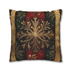 Elegant Holiday Snowflake Pillow Cover: Festive Red, Green & Gold Striped Christmas Decor for Home