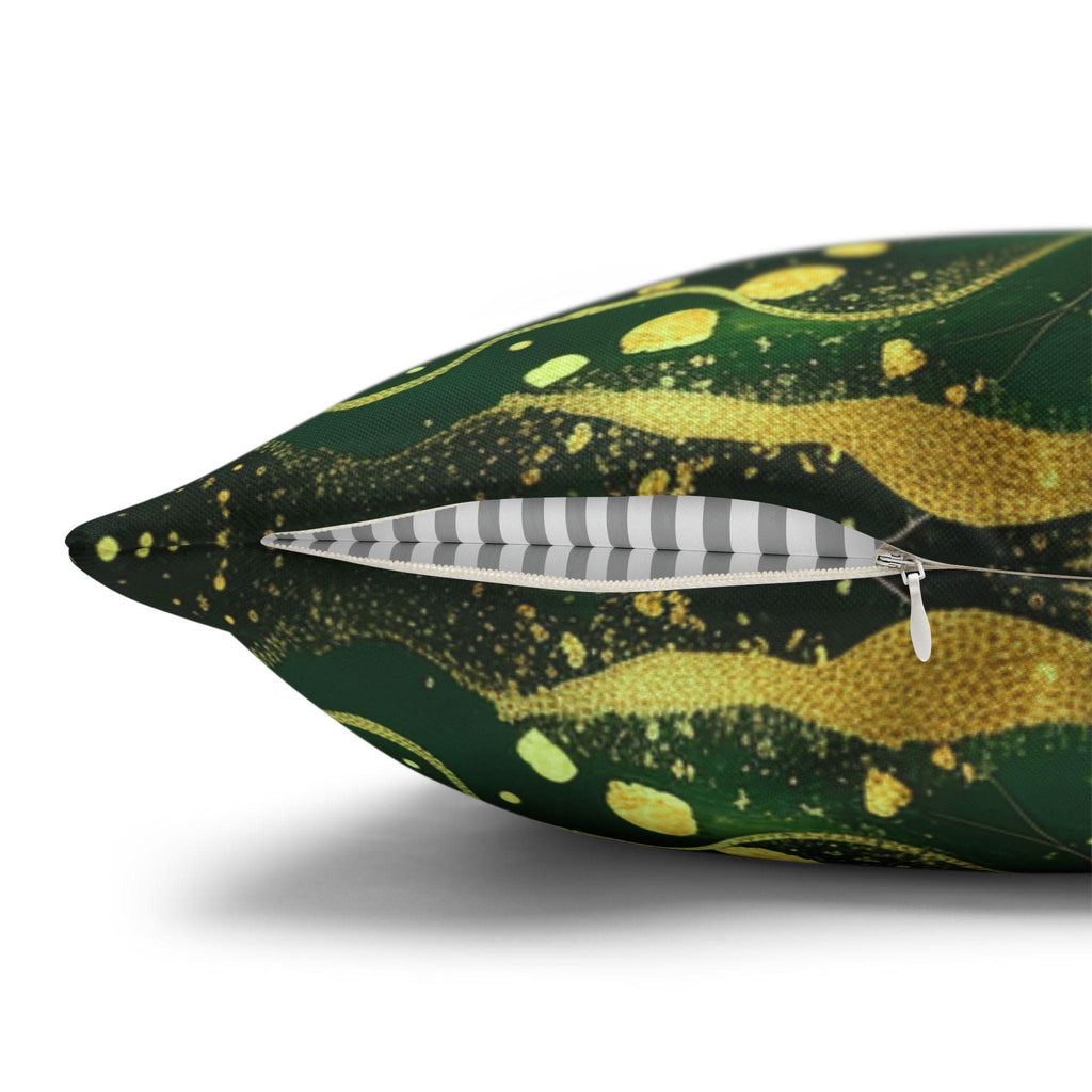 Green Waves Throw Pillow Cover: Emerald  and Deep Green with Gold Accents