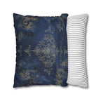 Navy Blue Damask Pillow Cover: Baroque Gold Accent Cushion