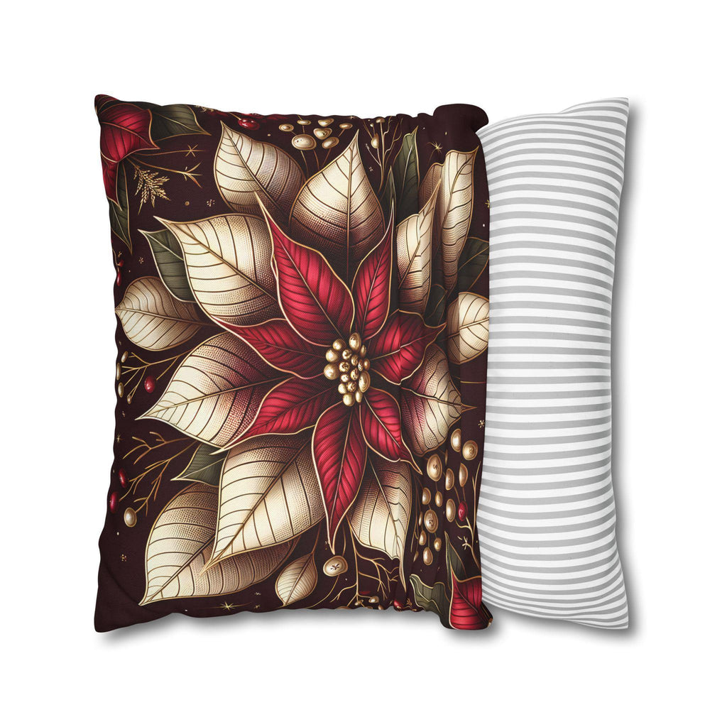 Luxurious Burgundy Poinsettia & Mistletoe Christmas Pillow Cover: Elegant Holiday Decor for Sofa