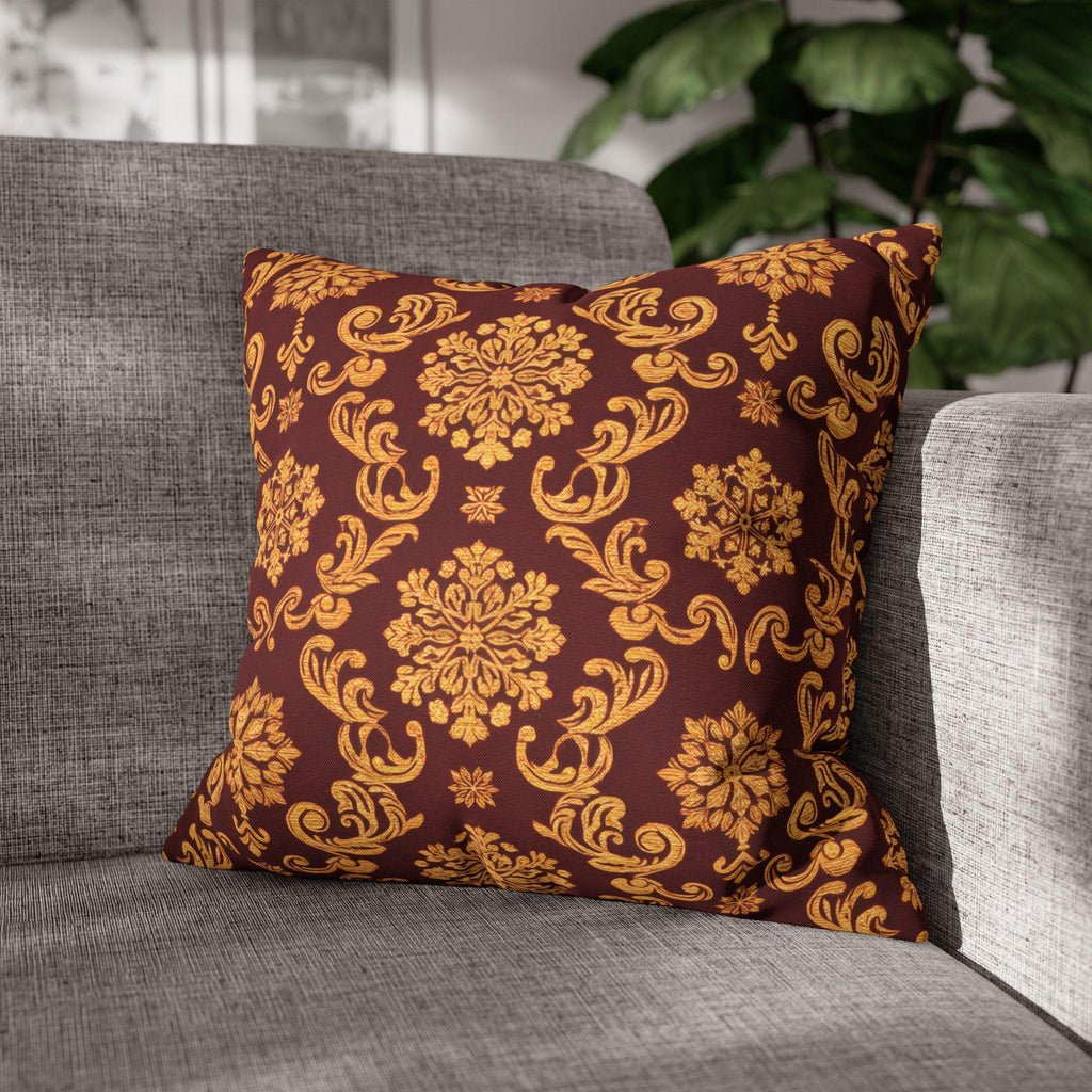 Elegant Golden Snowflake Pillow Cover: Deep Red Regal Holiday Accent